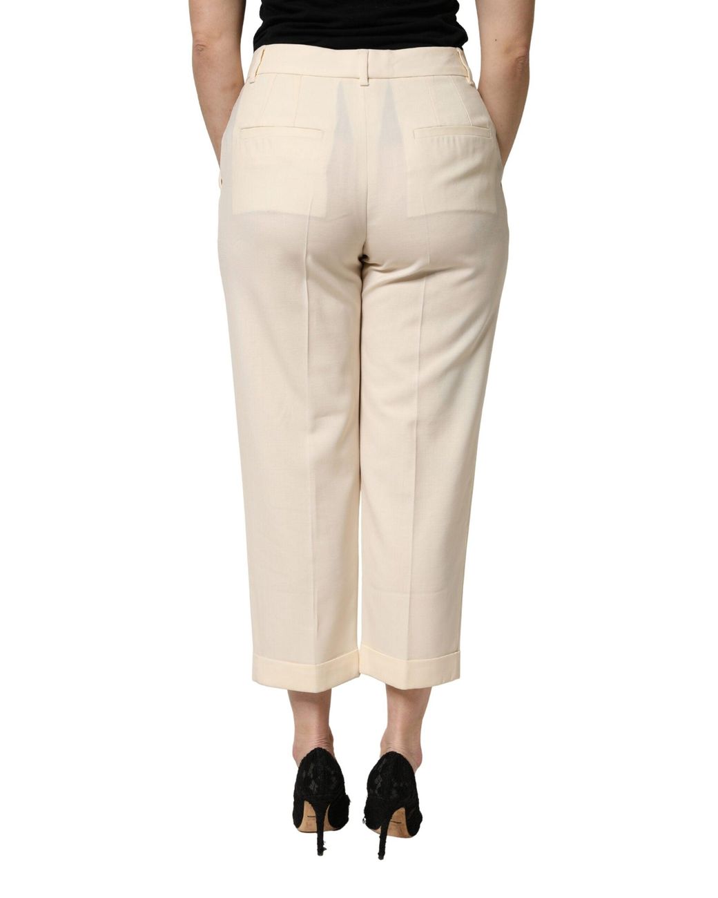 Dolce & Gabbana Natural Ivory Wool Mid Waist Cropped Trouser Pants