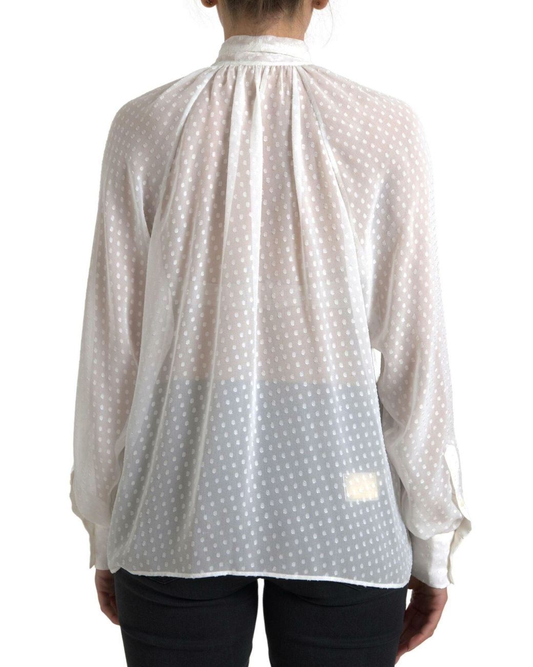 Dolce & Gabbana Gray Silk Sheer Tied Neck Polka Dots Blouse