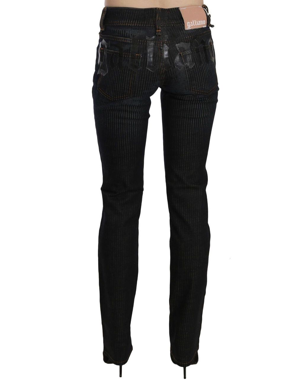 John Galliano Black Mid Waist Slim Fit Corduroy Denim Casual Pants