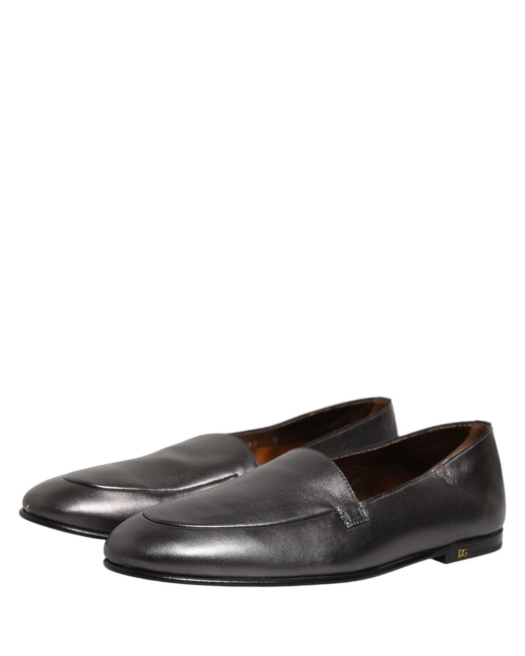 Dolce & Gabbana Gray Silver Leather Dg Logo Slip On Loafers Shoes for men