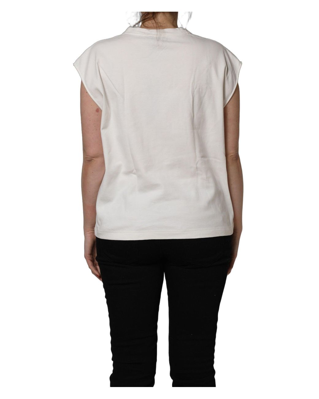 Dolce & Gabbana White Cotton Graphic Sleeveless Tank Top