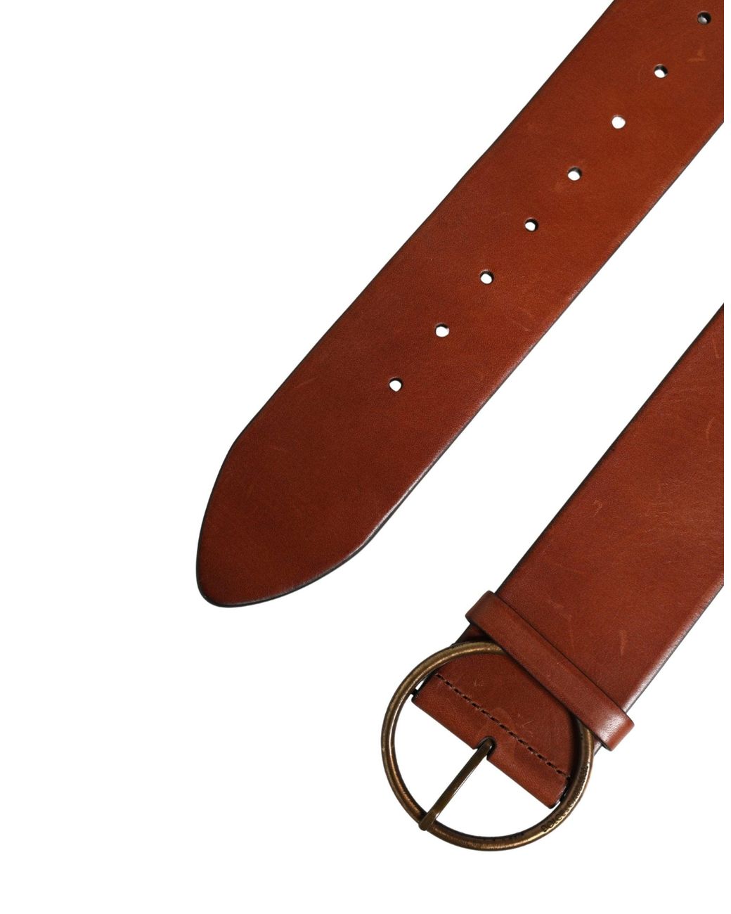 Dolce & Gabbana Brown Leather Wide Waist Metal Round Buckle Belt for men