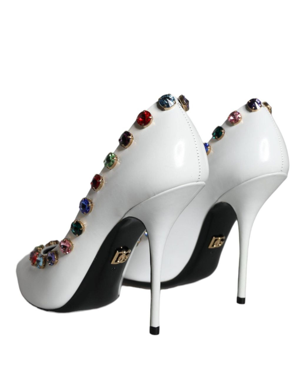 Dolce & Gabbana White Crystal Leather High Heels Pumps Shoes