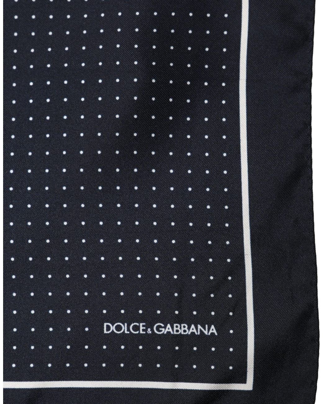 Dolce & Gabbana Black Blue Silk Polka Dot Handkerchief Pocket Scarf for men