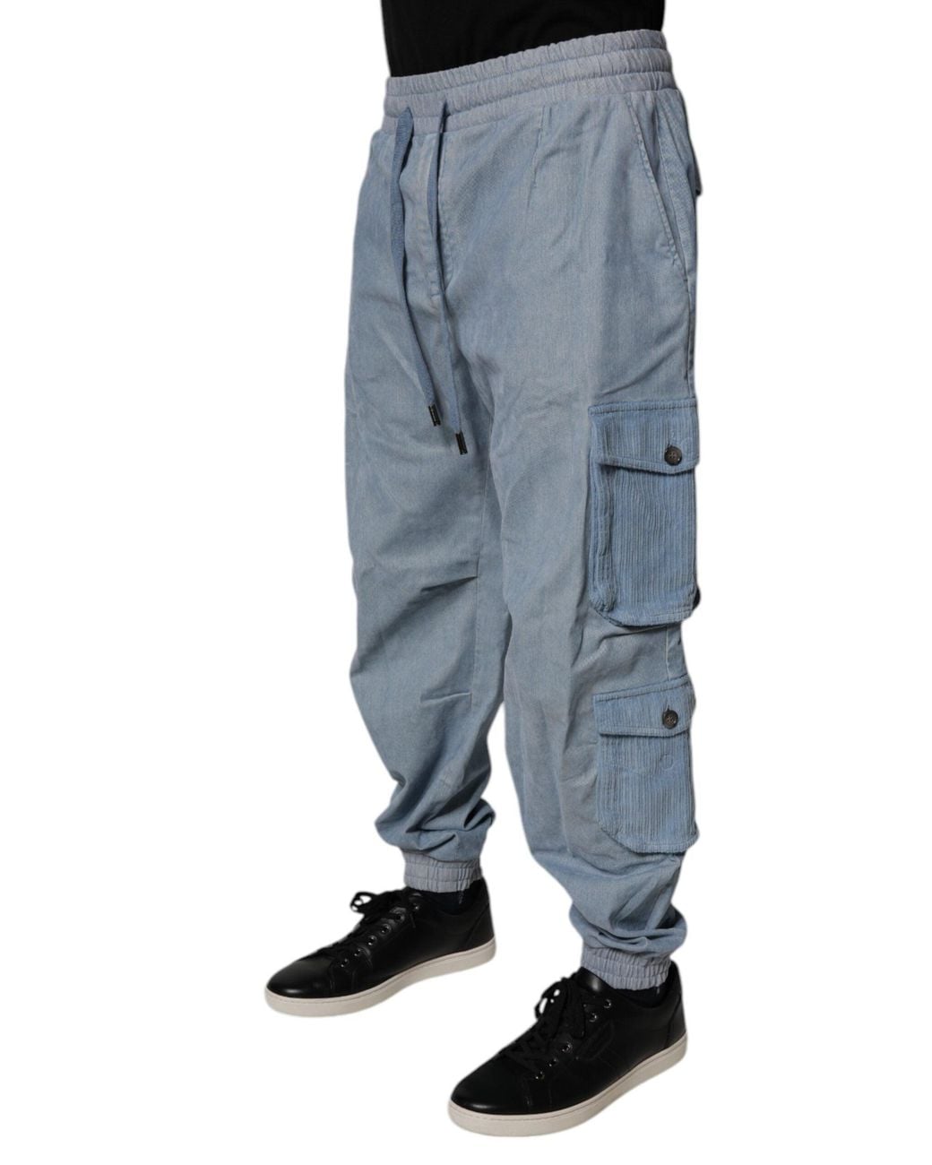 Dolce & Gabbana Blue Cotton Jogger Cargo Denim Pants for men