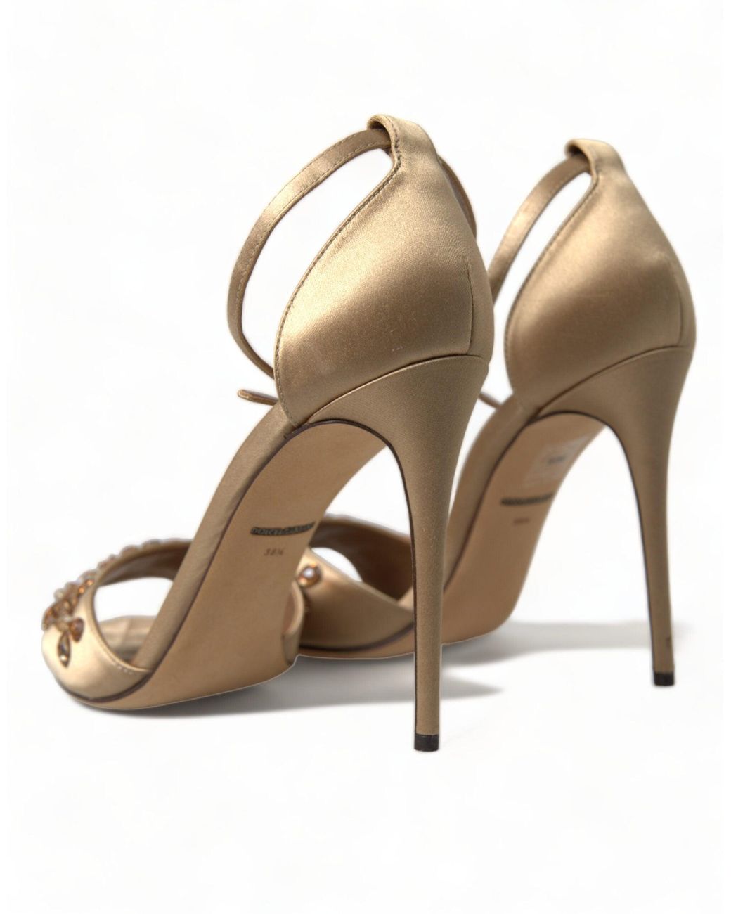 Dolce & Gabbana Metallic Satin Ankle Strap Crystal Sandals Shoes