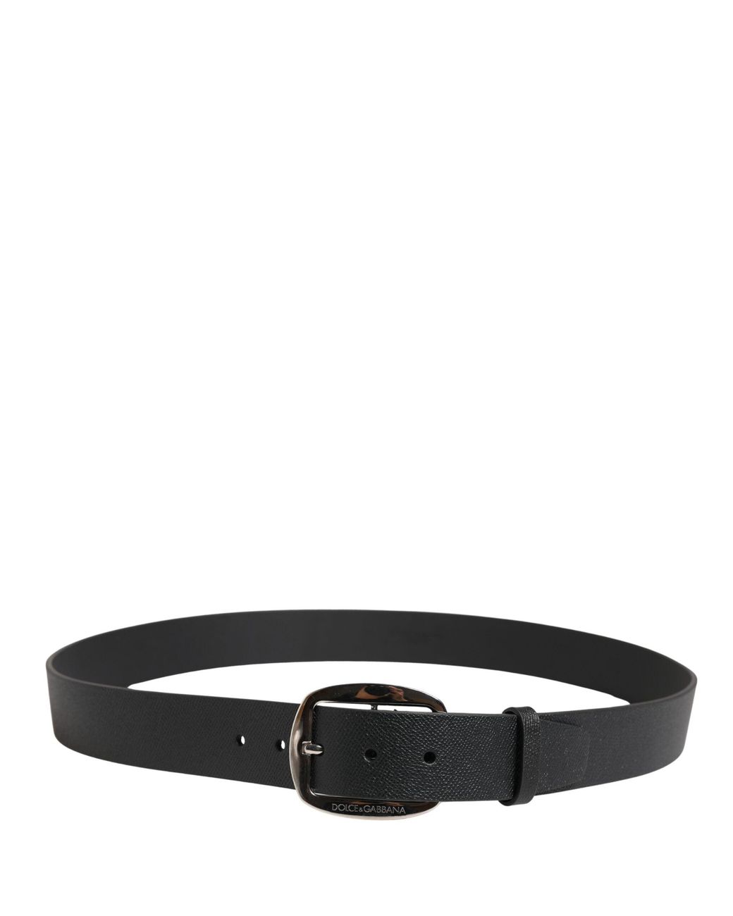 Dolce & Gabbana Black Calf Leather Silver Metal Buckle Belt for men