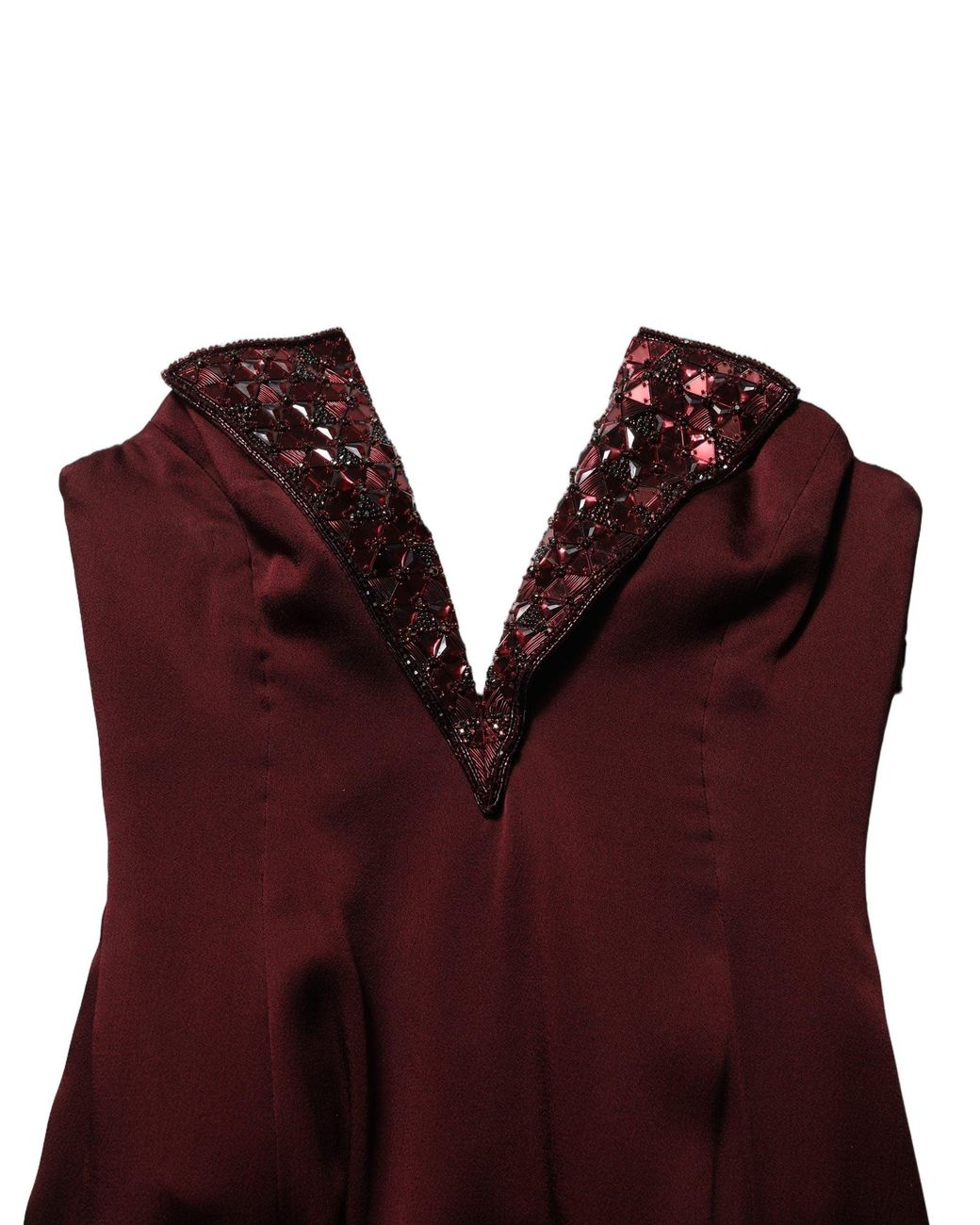 Dolce & Gabbana Red Maroon Embellished Vneck Evening Gown Dress