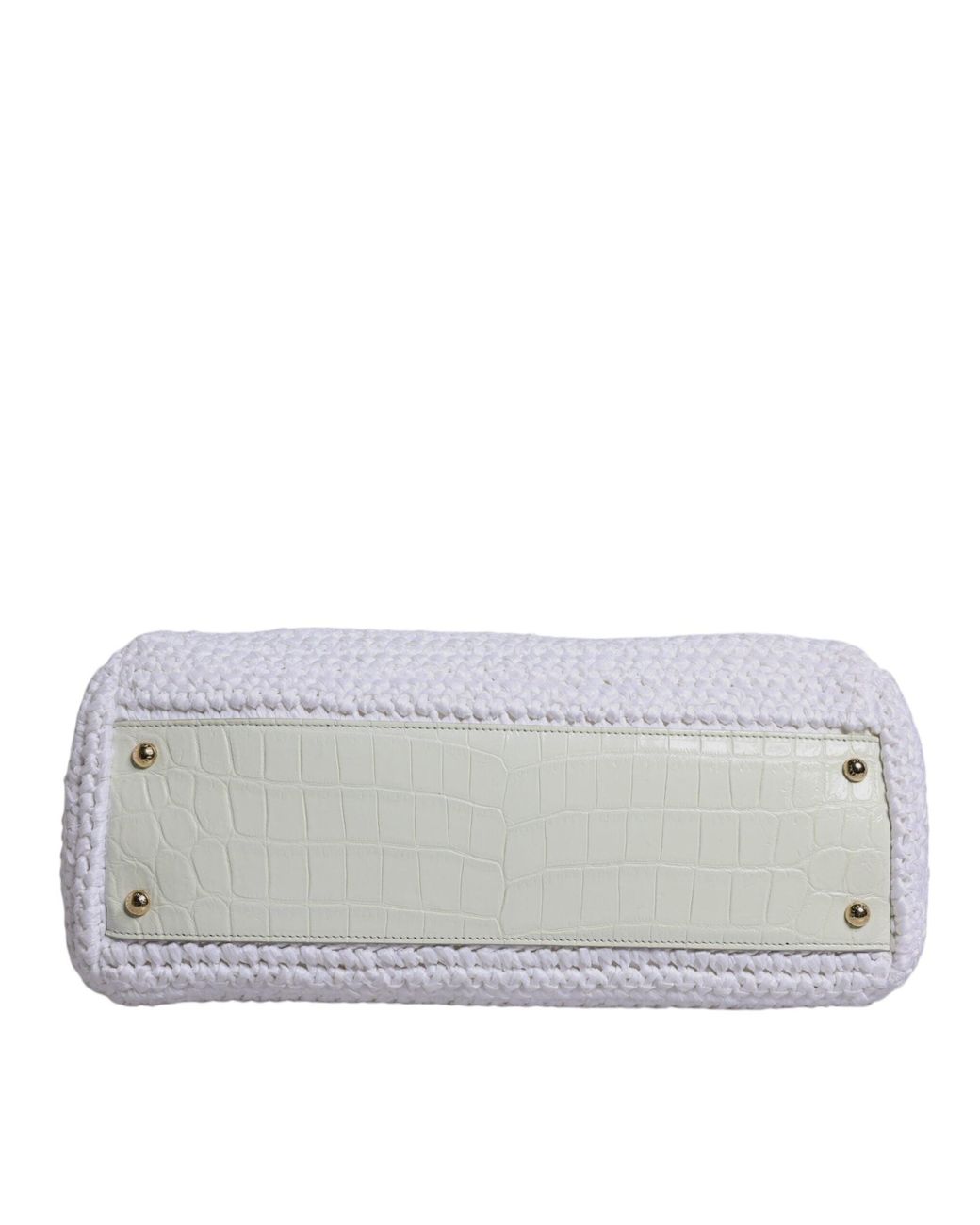 Dolce & Gabbana Gray White Rafia Leather Top Handle Crossbody Bag