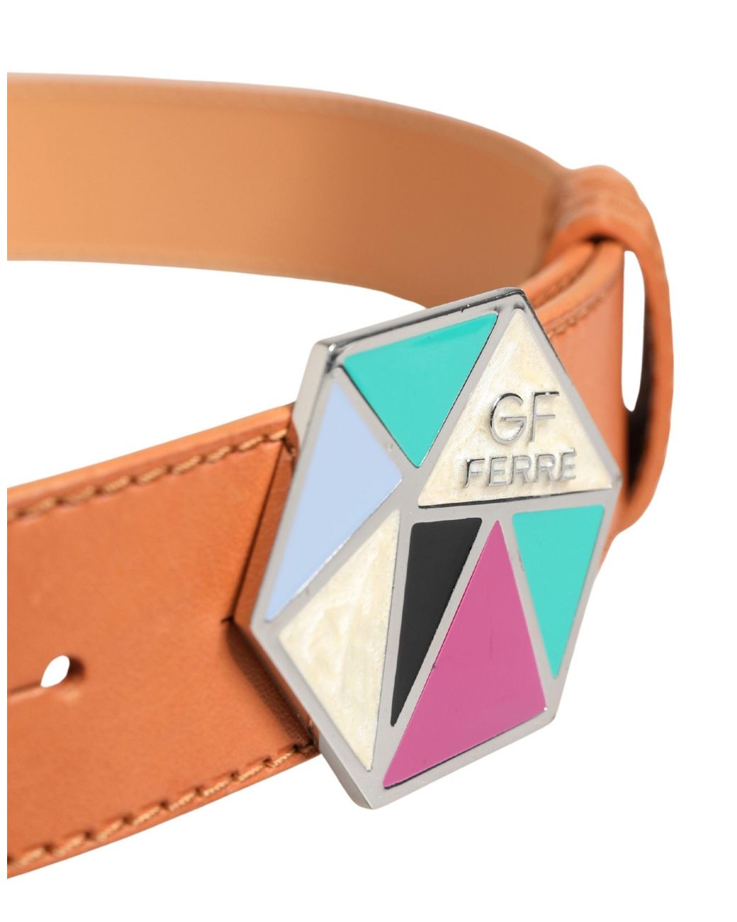 Gianfranco Ferré Orange Leather Hexagon Metal Buckle Waist Belt