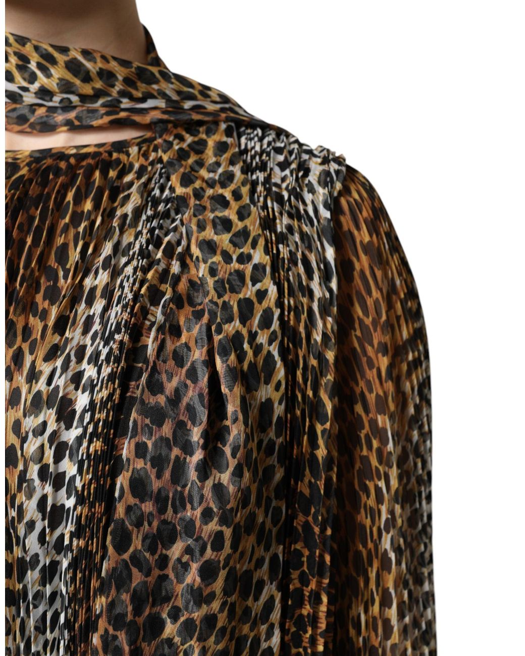 Dolce & Gabbana Brown Leopard Print Scarf Collared Chiffon Dress for men