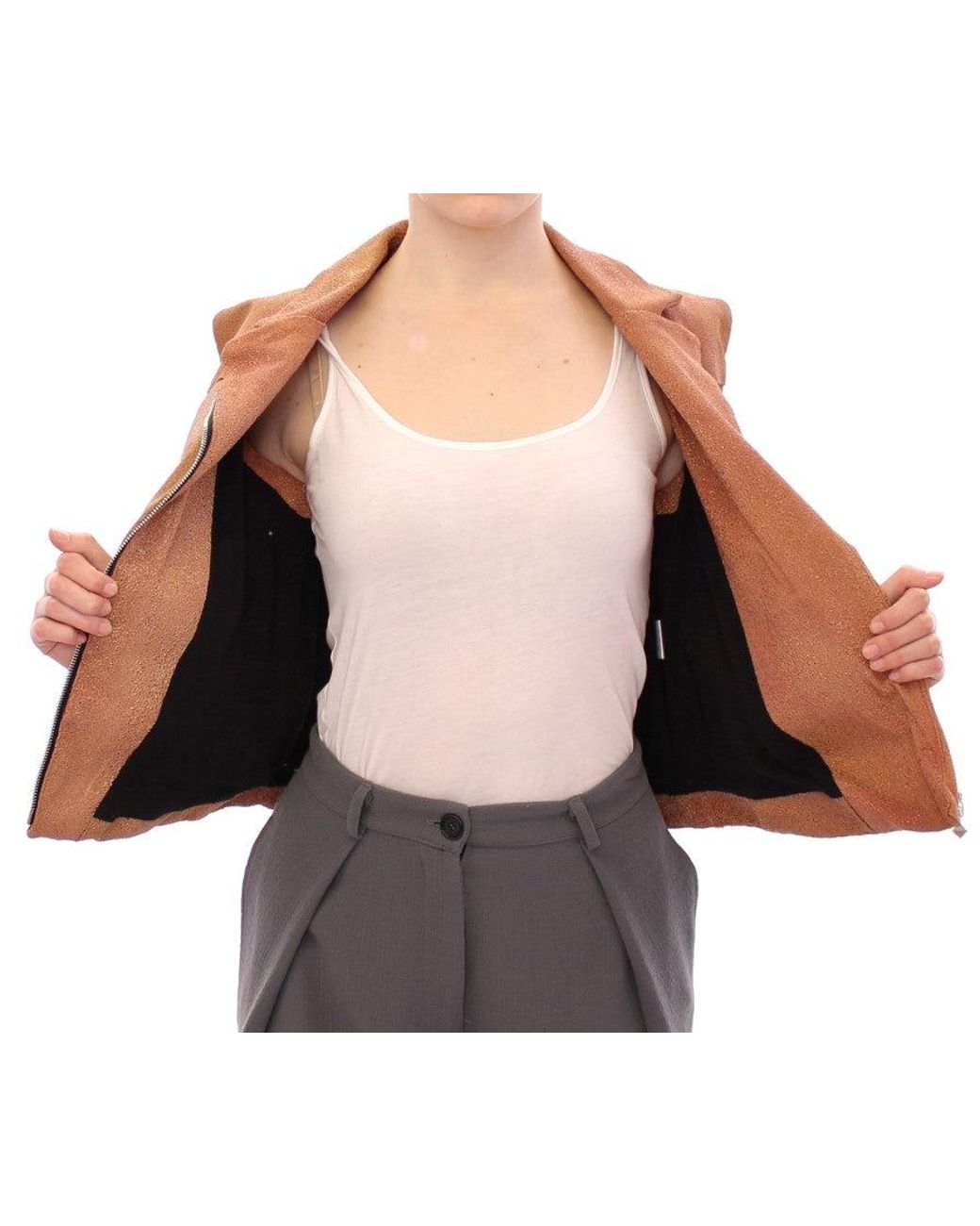 La Maison Du Couturier Blue Leather Jacket Brown Gss10168