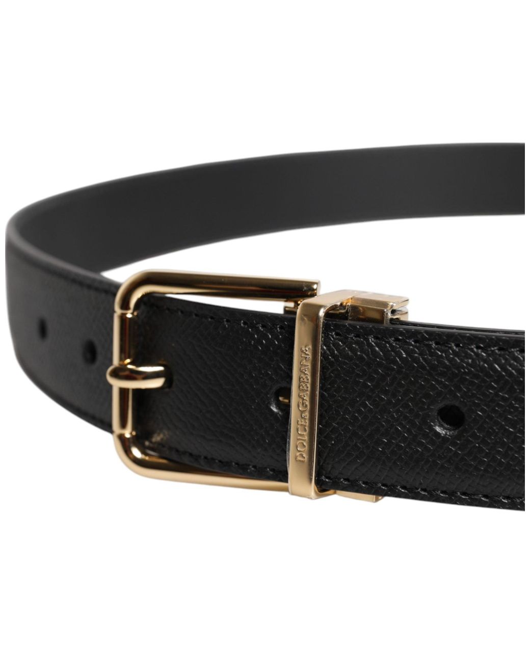 Dolce & Gabbana Black Grained Leather Gold Metal Buckle Belt