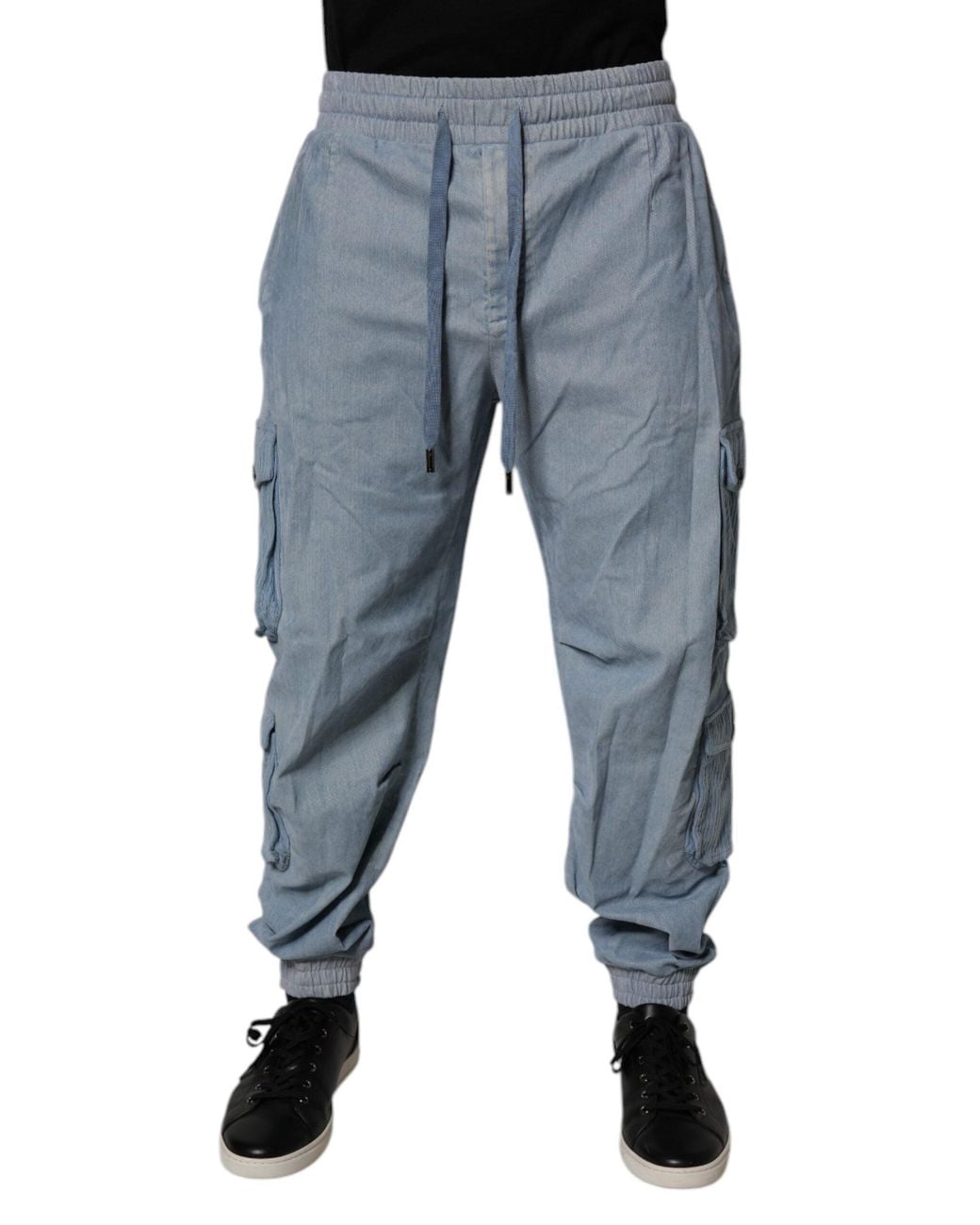 Dolce & Gabbana Blue Cotton Jogger Cargo Denim Pants for men