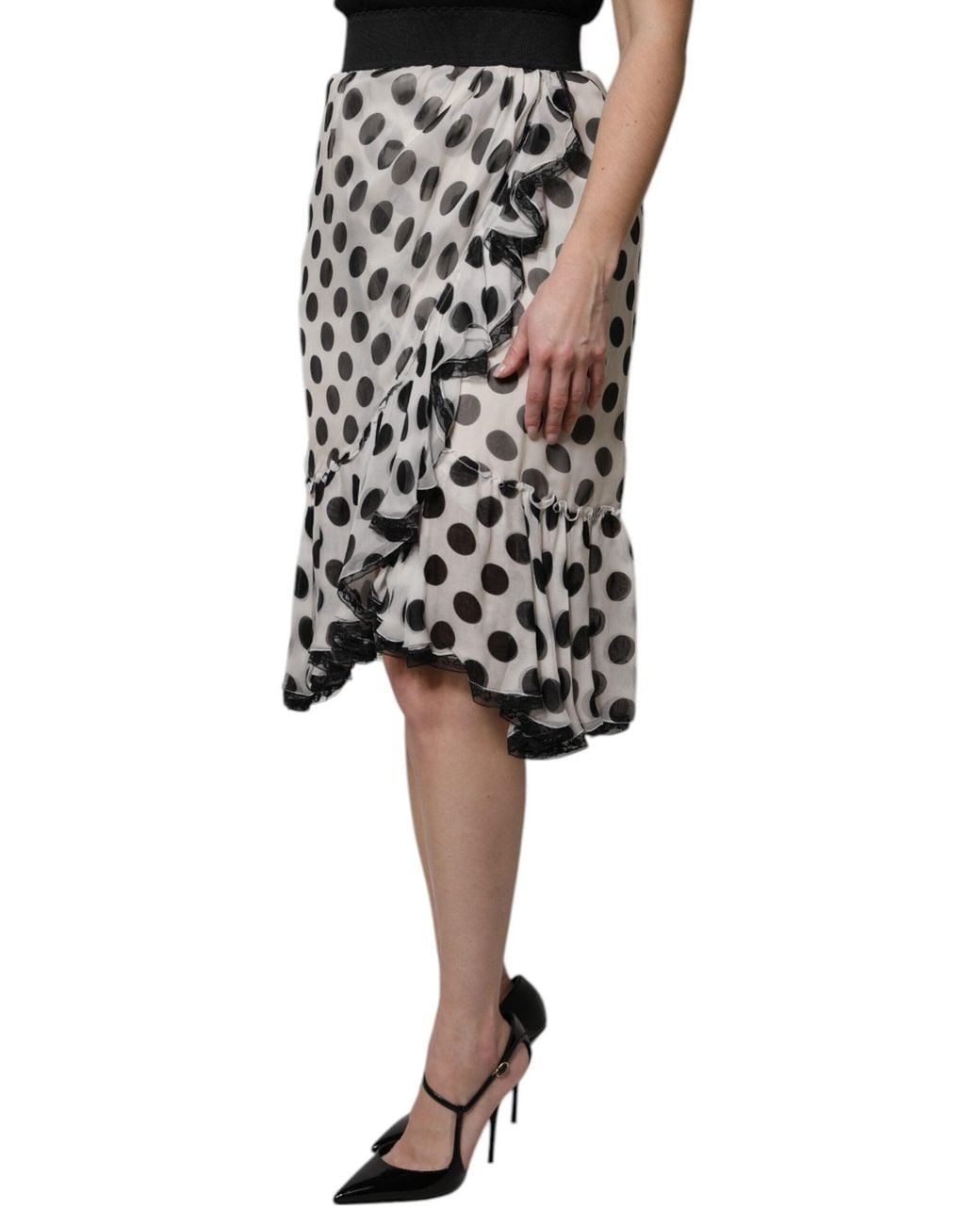 Dolce & Gabbana White Black Polka Dots Knee Length Skirt for men