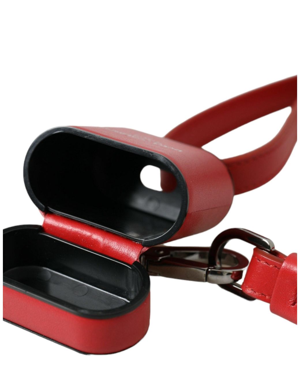 Dolce & Gabbana Red Calfskin Leather Logo Print Strap Airpods Case for men