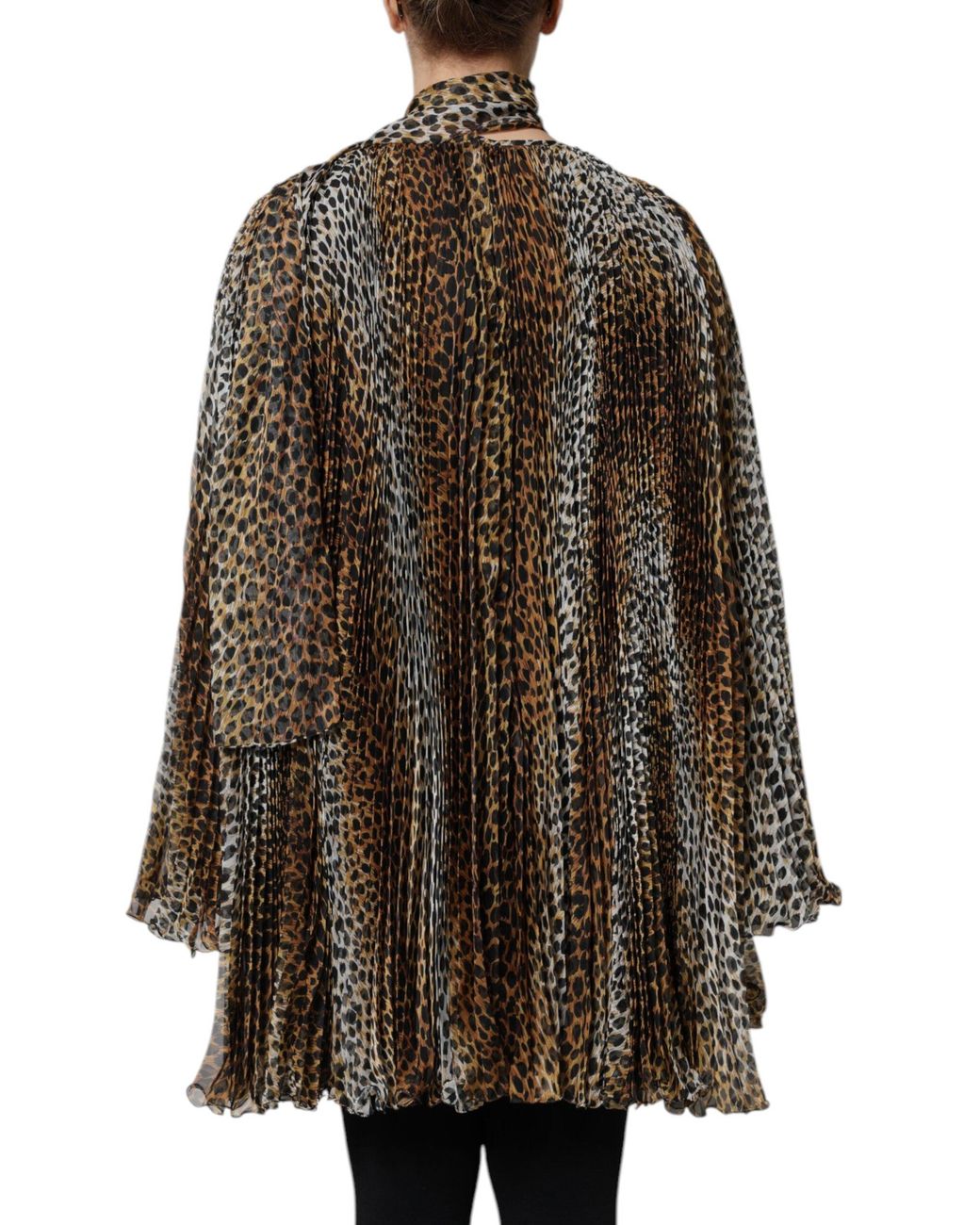 Dolce & Gabbana Brown Leopard Print Scarf Collared Chiffon Dress for men