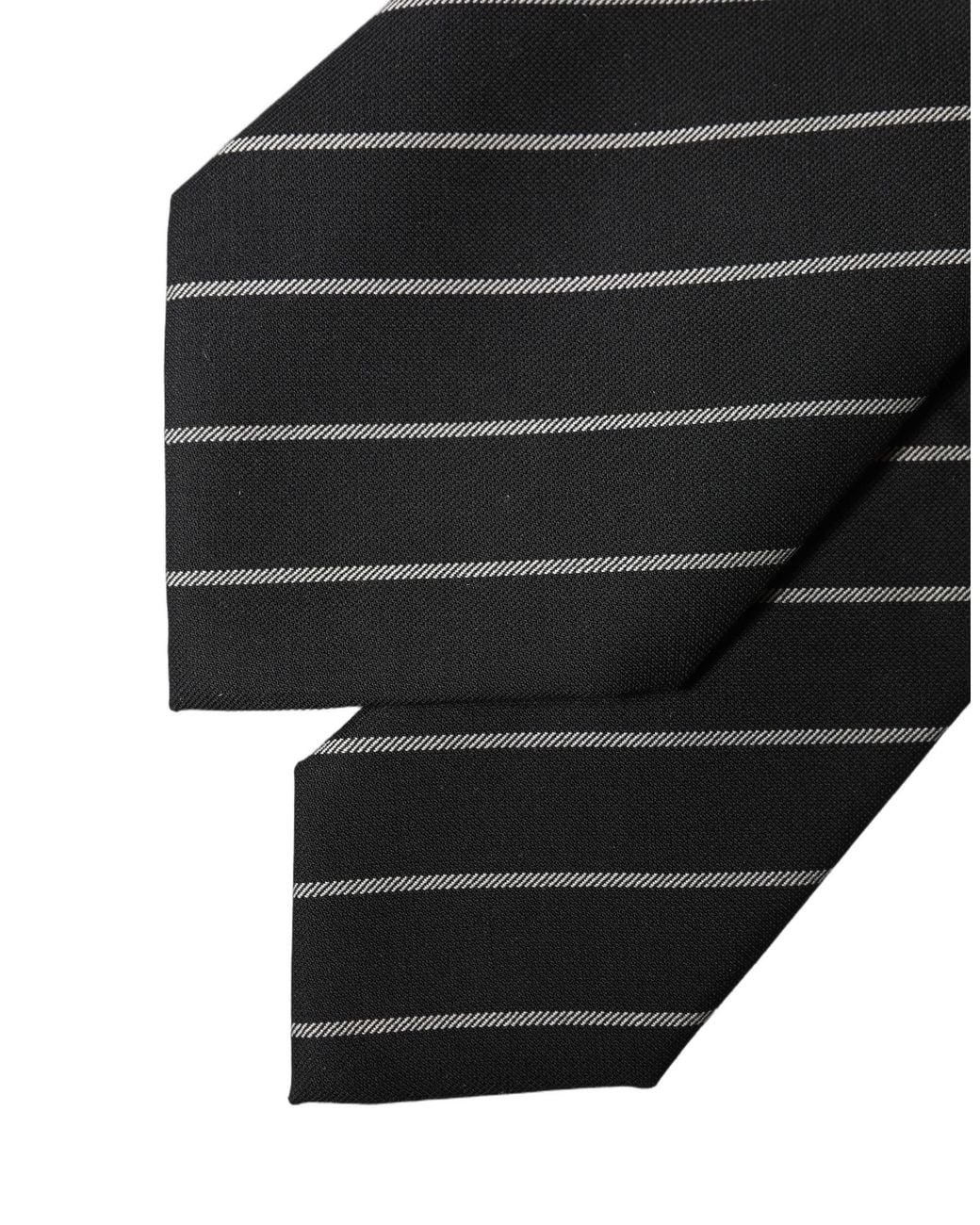 Dolce & Gabbana Black White Stripes Wool Adjustable Necktie Tie