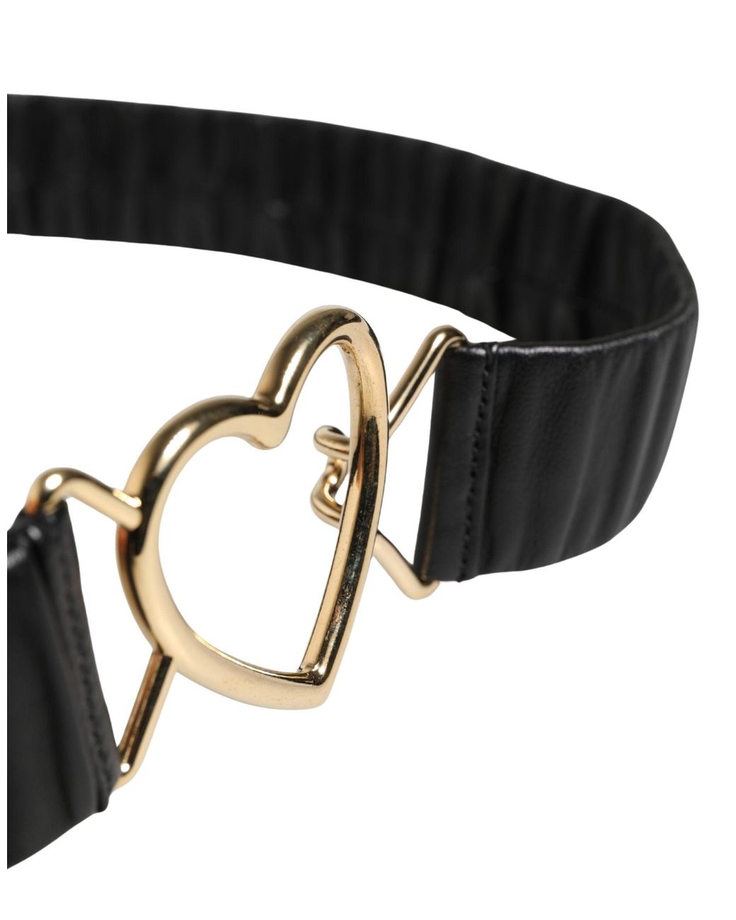 Dolce & Gabbana Black Leather Heart Metal Buckle Belt Calf