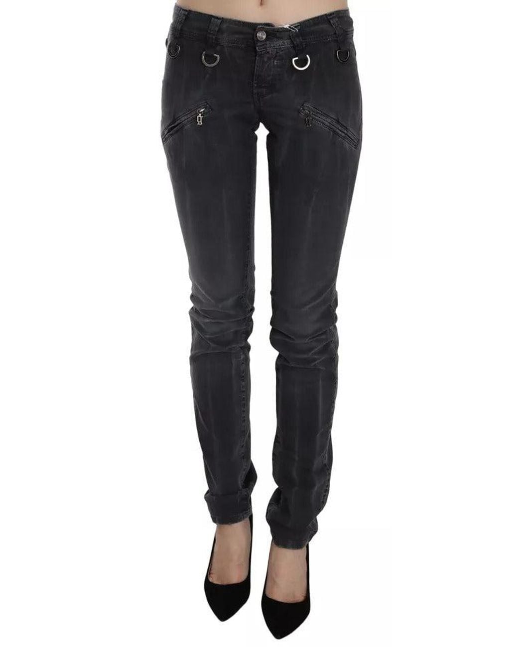 John Galliano Black Grey Washed Low Waist Zipper Side Skinny Denim Jeans