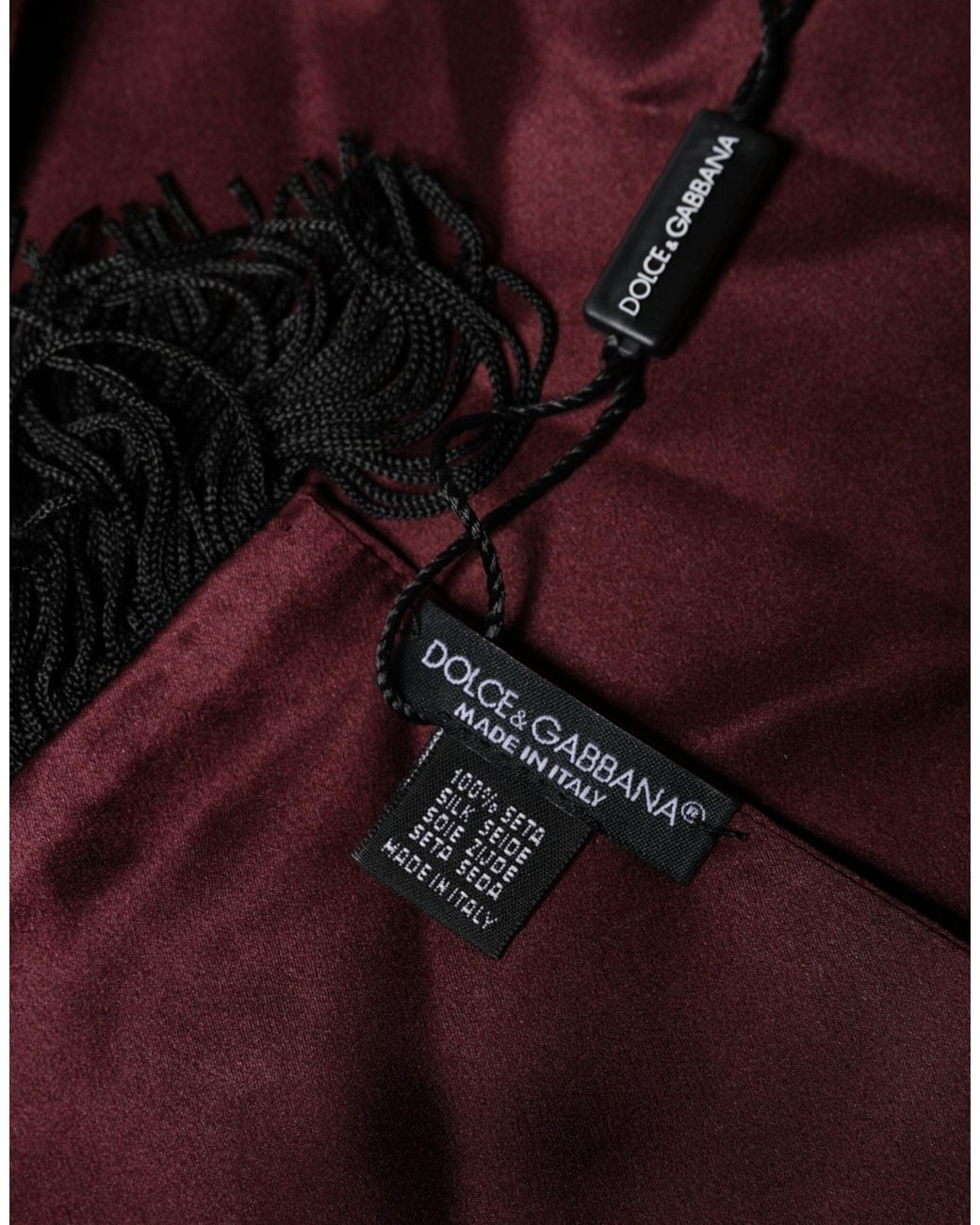 Dolce & Gabbana Red Silk Satin Fringes Neck Foulard Scarf for men