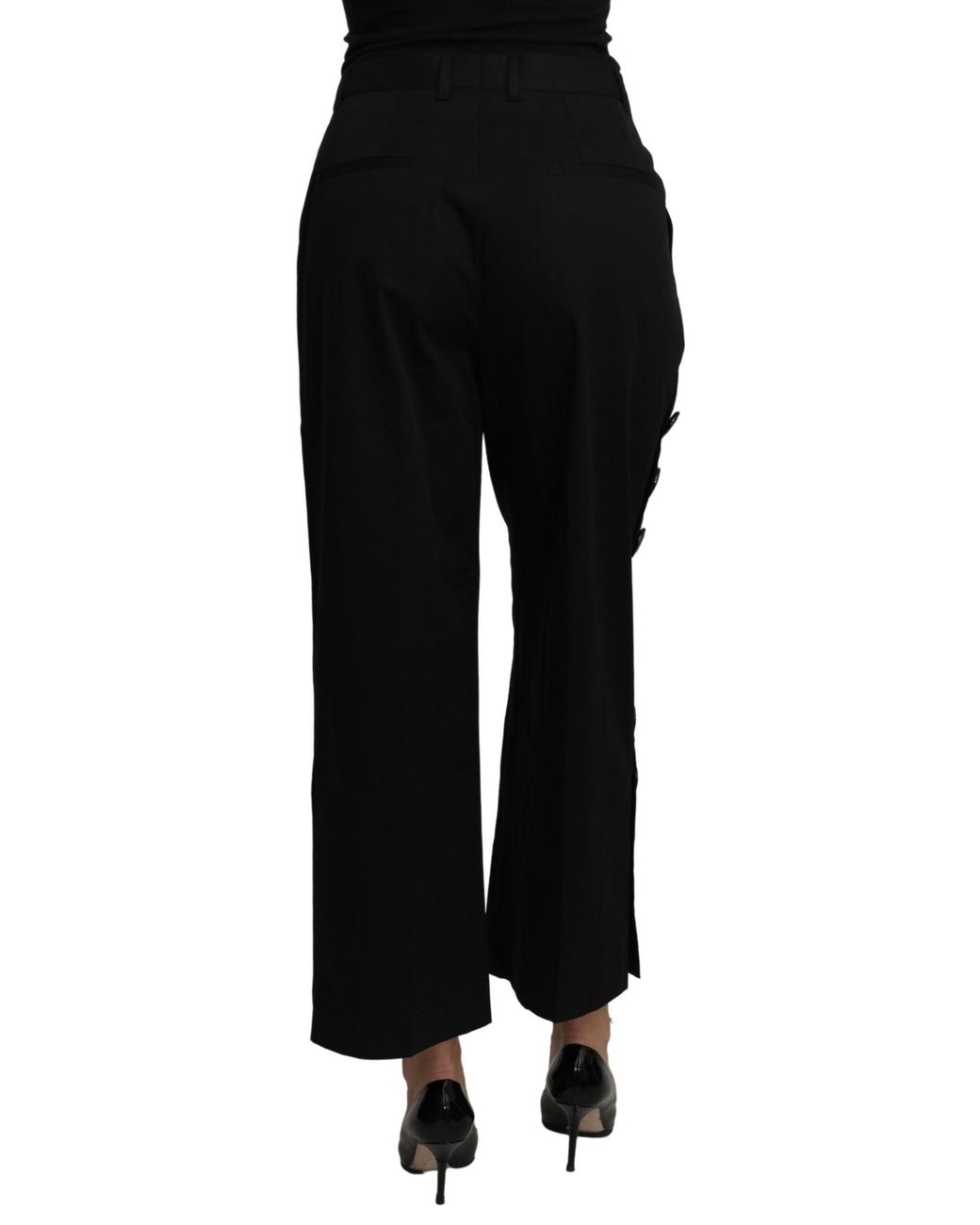 Dolce & Gabbana Black High Waist Cropped Cotton Stretch Pants