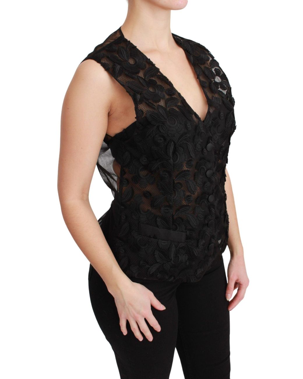 Dolce & Gabbana Black Floral Brocade Top Gilet Waistcoat