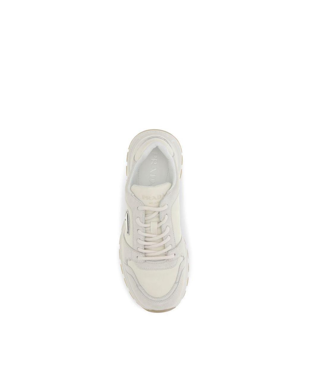 Prada White Beige Calf Leather Bos Taurus Athletic Sneakers for men