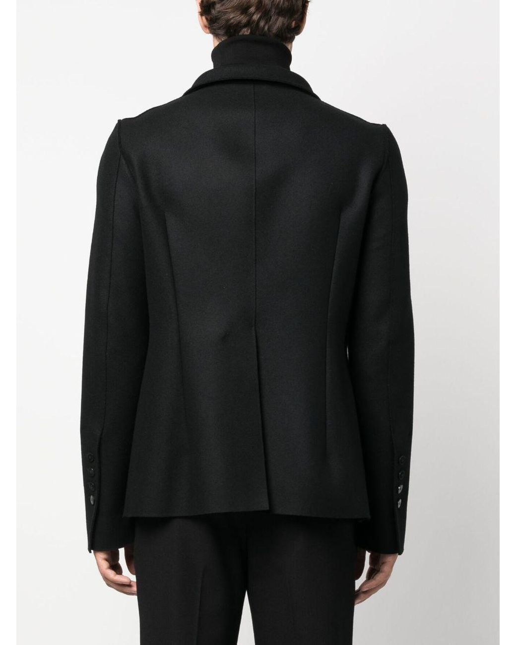 SAPIO Black Double-Breasted Cotton-Wool Blazer for men