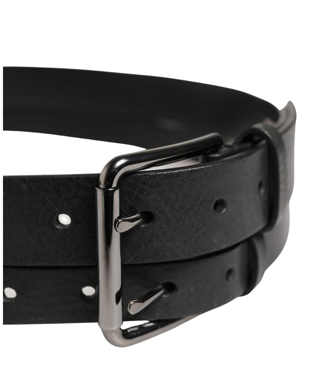 Dolce & Gabbana Black Double Strap Leather Silver Buckle Belt for men