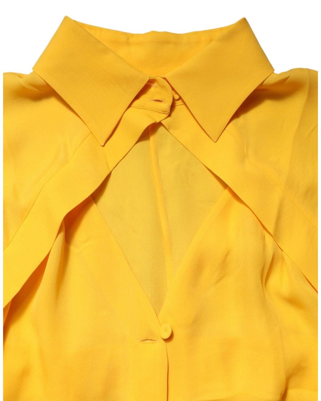Moschino Couture Yellow Silk Collared Long Sleeves Top