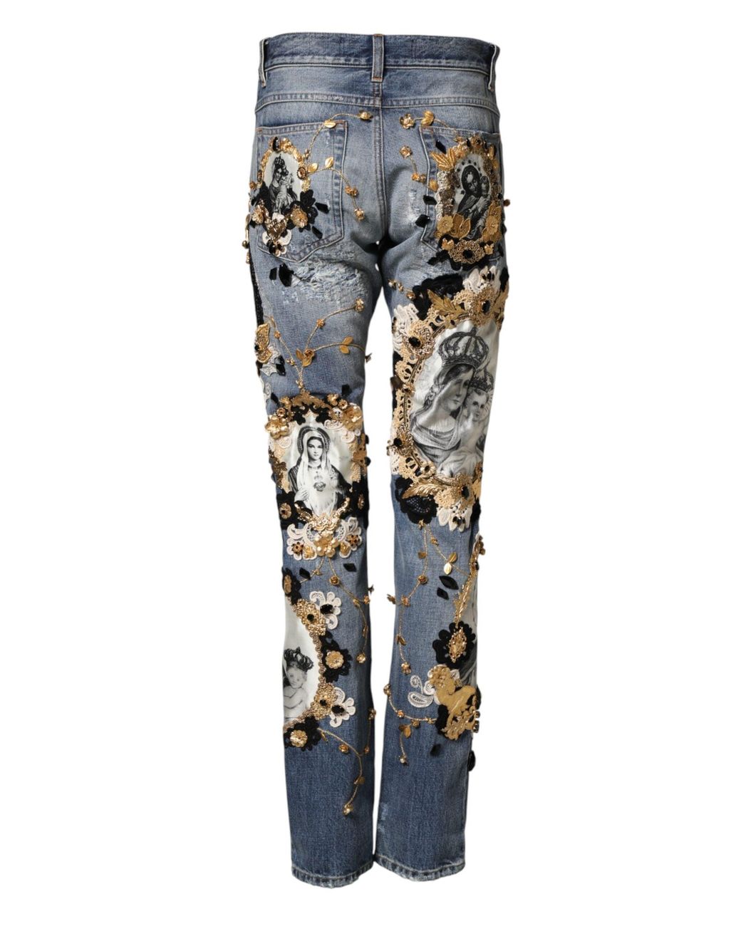 Dolce & Gabbana Blue Ripped Embellished Cotton Denim Jeans for Men