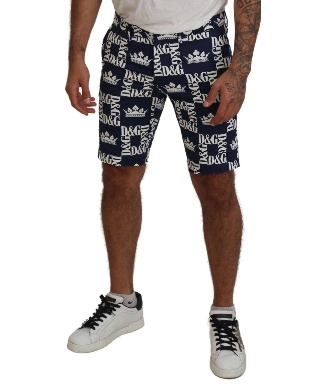 Dolce & Gabbana Black Logo Print Cotton Chinos Shorts for men