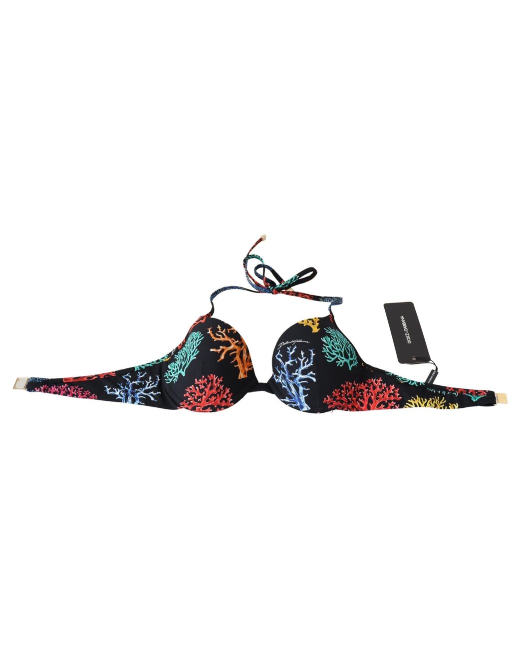 Dolce & Gabbana Black Corals Print Beachwear Bikini Tops