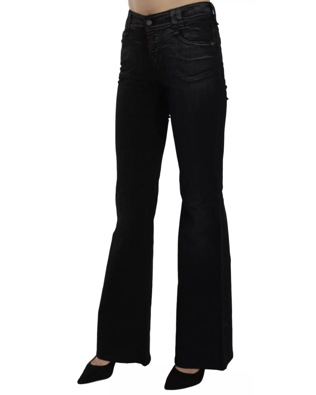 John Galliano Black Washed High Waist Flared Denim Casual Pants Jeans
