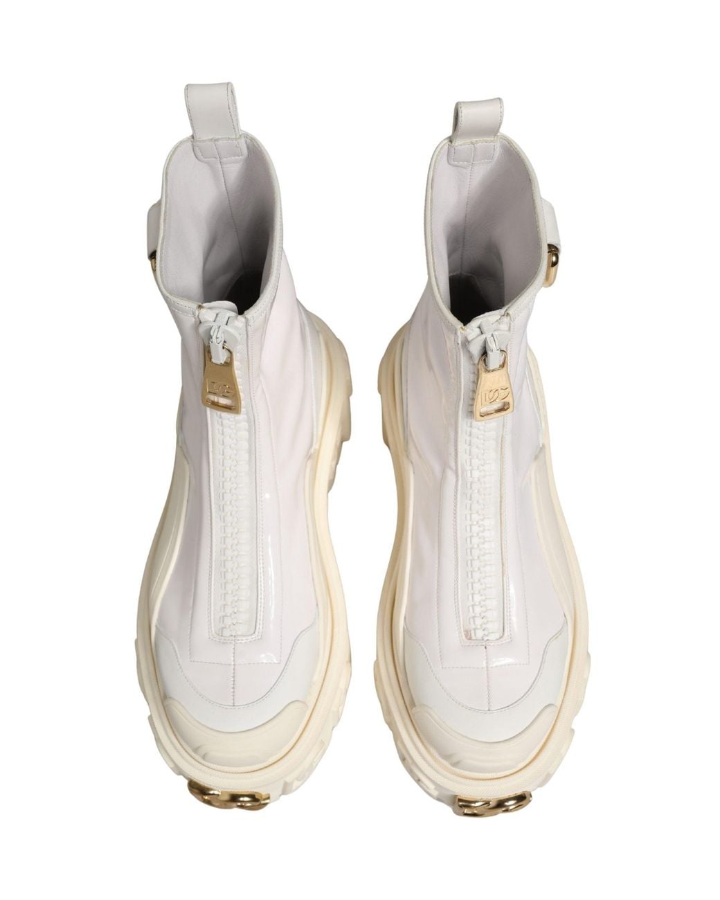 Dolce & Gabbana Natural White Leather Rubber Logo Ankle Boots Shoes