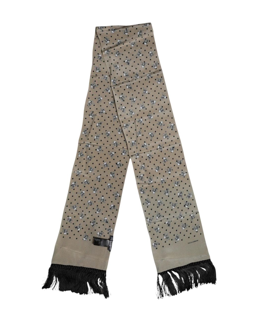 Dolce & Gabbana Gray Skulls Silk Fringes Foulard Scarf for men