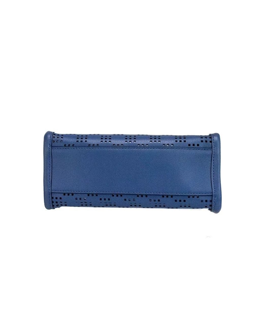 Marc Jacobs Mini Grind Blue Sea Perforated Leather Crossbody Tote Bag Purse