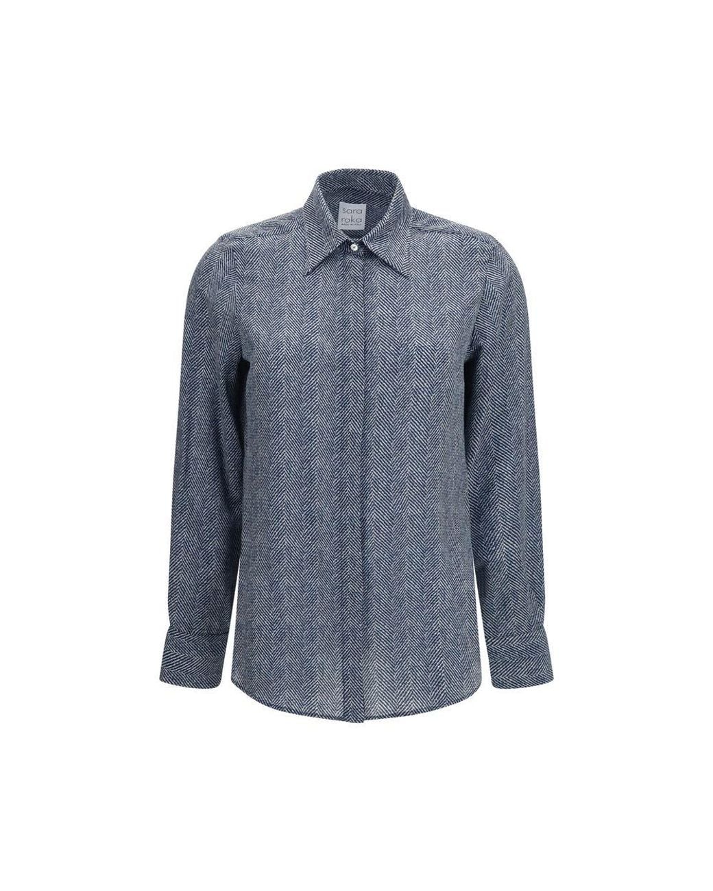 Sara Roka Blue Silk Pattern Shirt