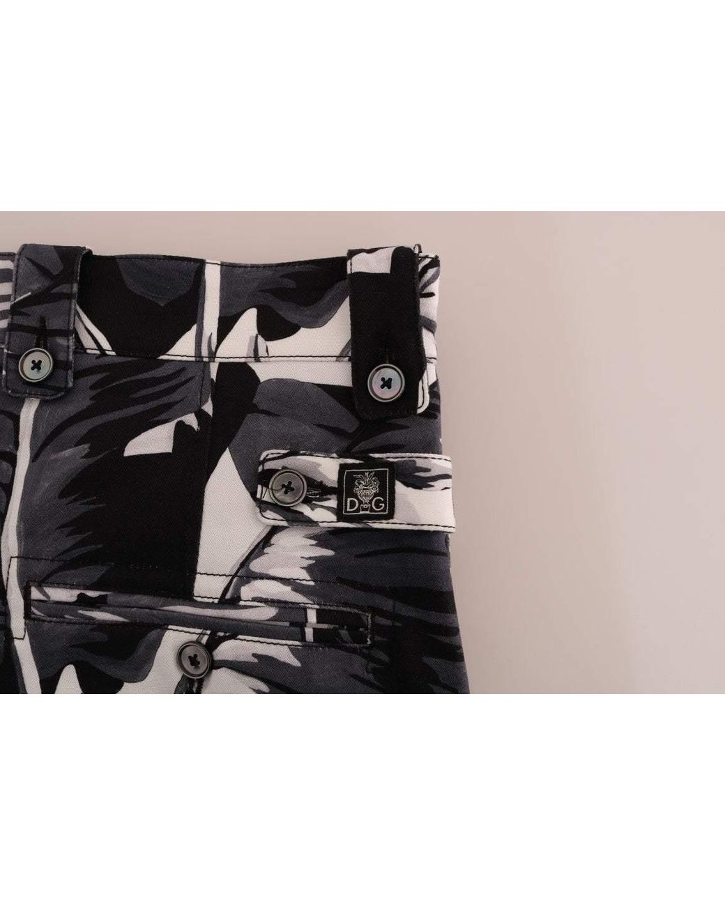 Dolce & Gabbana Black Banana Leaf Cotton Stretch Capri Pants for men