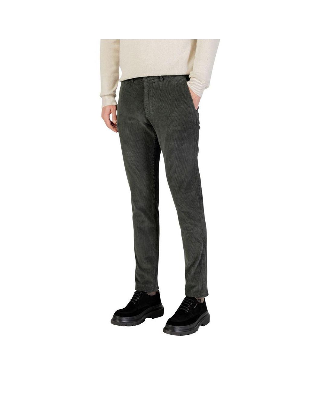 Borghese Black Green Cotton Casual Pants for men
