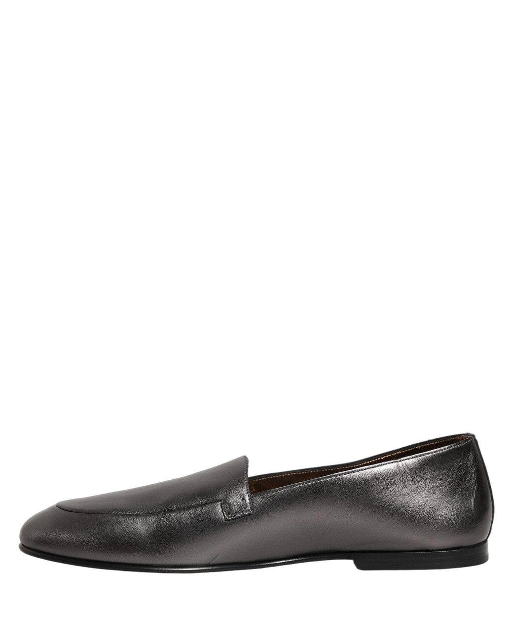 Dolce & Gabbana Gray Silver Leather Dg Logo Slip On Loafers Shoes for men