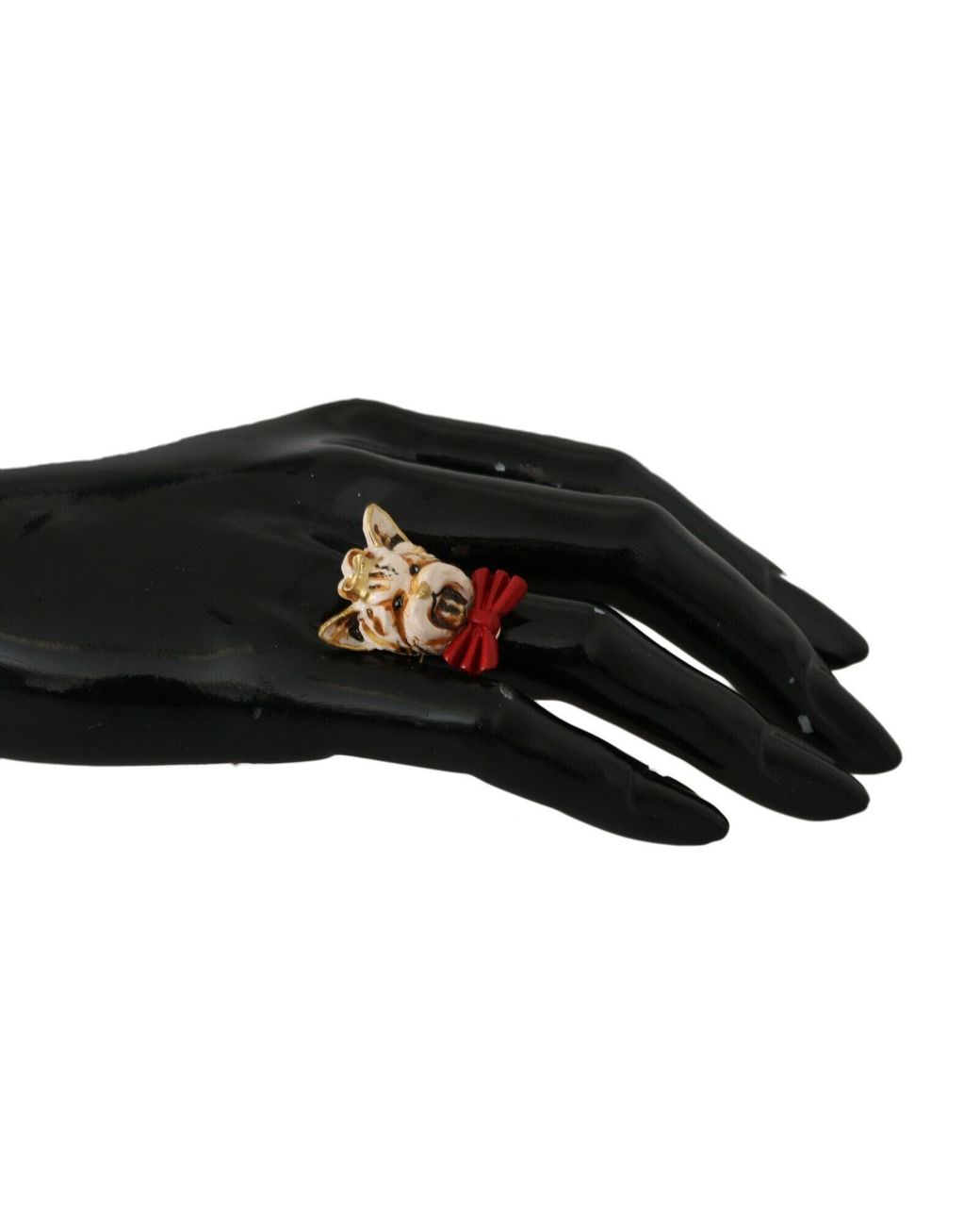 Dolce & Gabbana Black Brass Resin Dog Pet Branded Accessory Ring