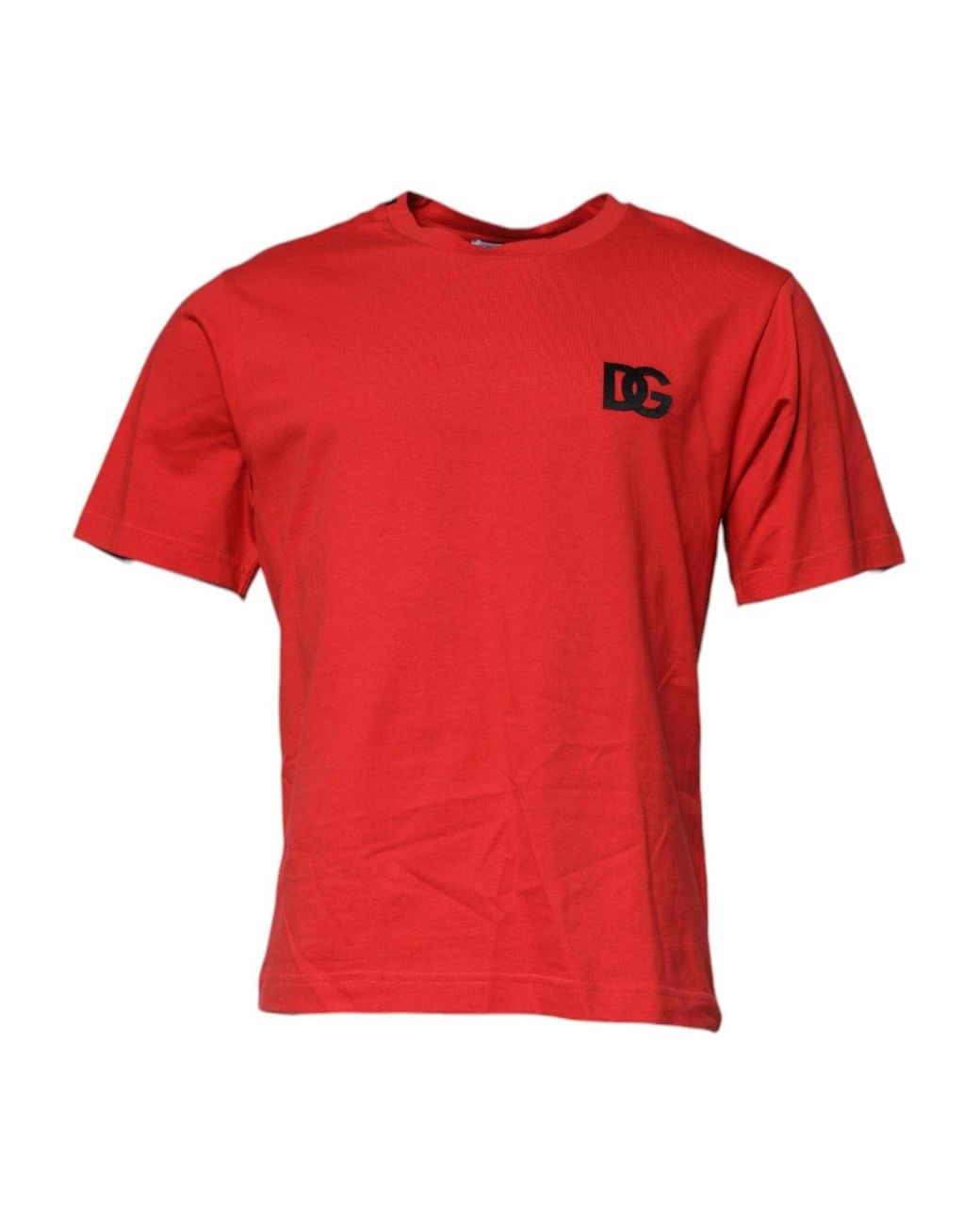 Dolce & Gabbana Red Dg Logo Patch Cotton Crew Neck T for men