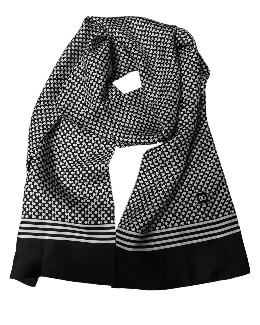 Dolce & Gabbana Black White Geometric Silk Neck Shawl Scarf for men