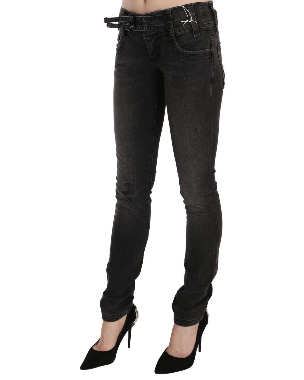 John Galliano Black Washed Low Waist Slim Fit Skinny Denim Pants Jeans