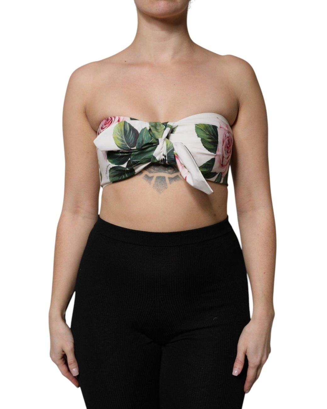 Dolce & Gabbana Black White Floral Print Cropped Bustier Corset Top for men