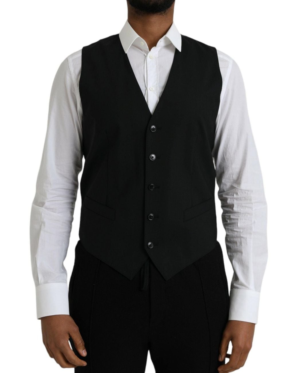 Dolce & Gabbana Black Wool Formal Dress Waistcoat Vest for men