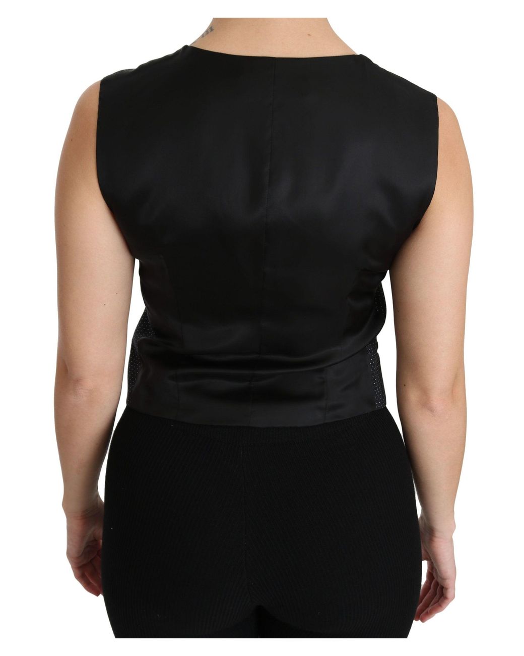 Dolce & Gabbana Black Dotted Waistcoat Vest Blouse Top