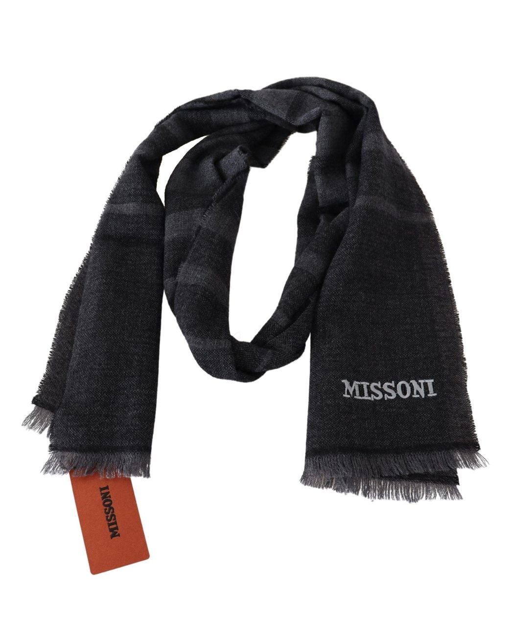 Missoni Black Striped Wool Neck Wrap Scarf for men